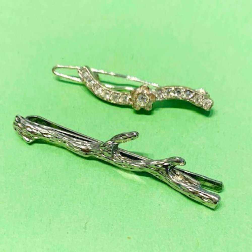 Rhinestone and tree branch hair barrette and hair clip, silver color